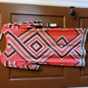 Studio One-Coral,blk,white 3/4 sleeved dress Small NWT.